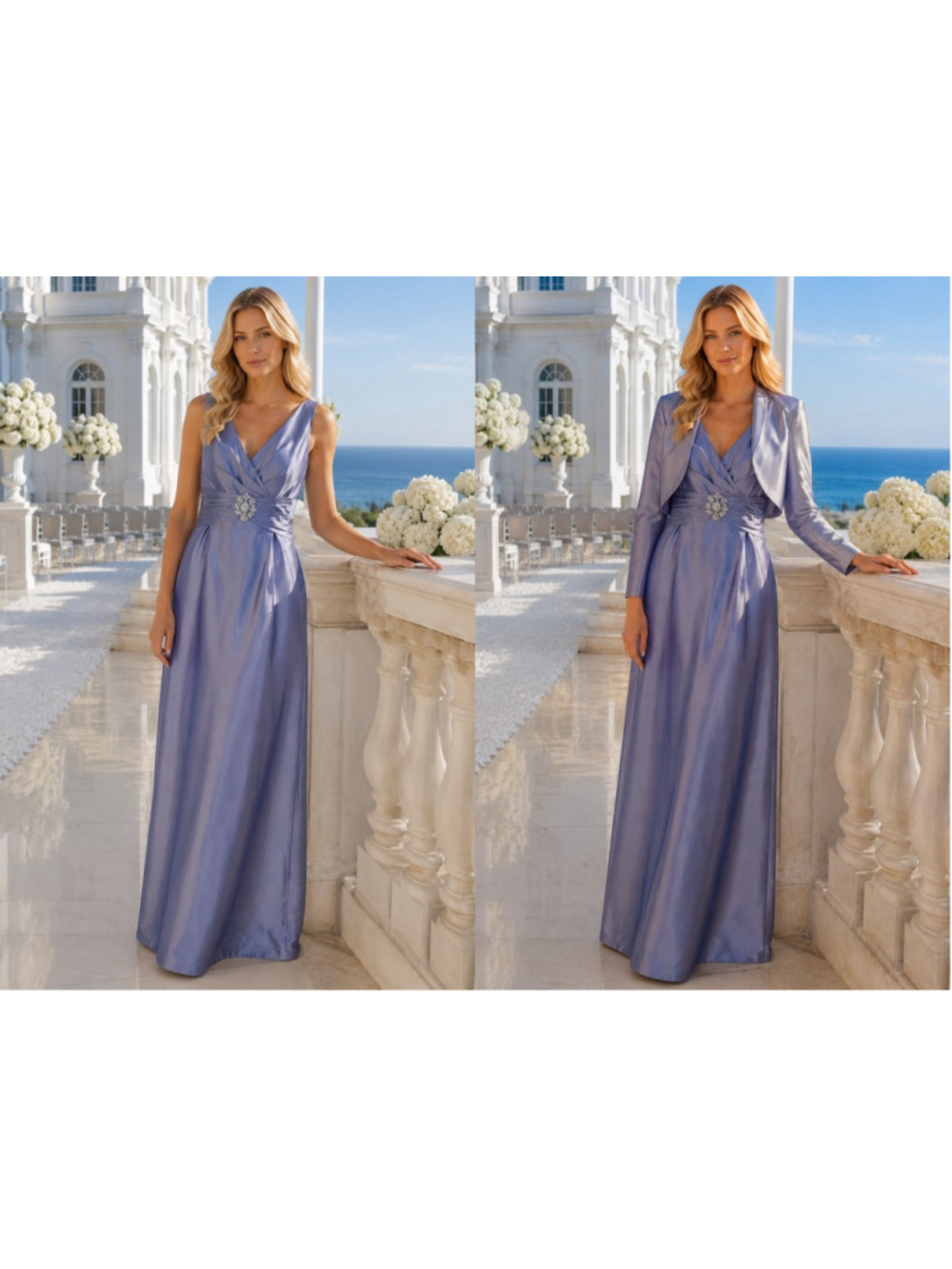 Modern Maids Silver Blue Formal Maxi Dress With Jacket Mother Of Bride 12 Luxe
